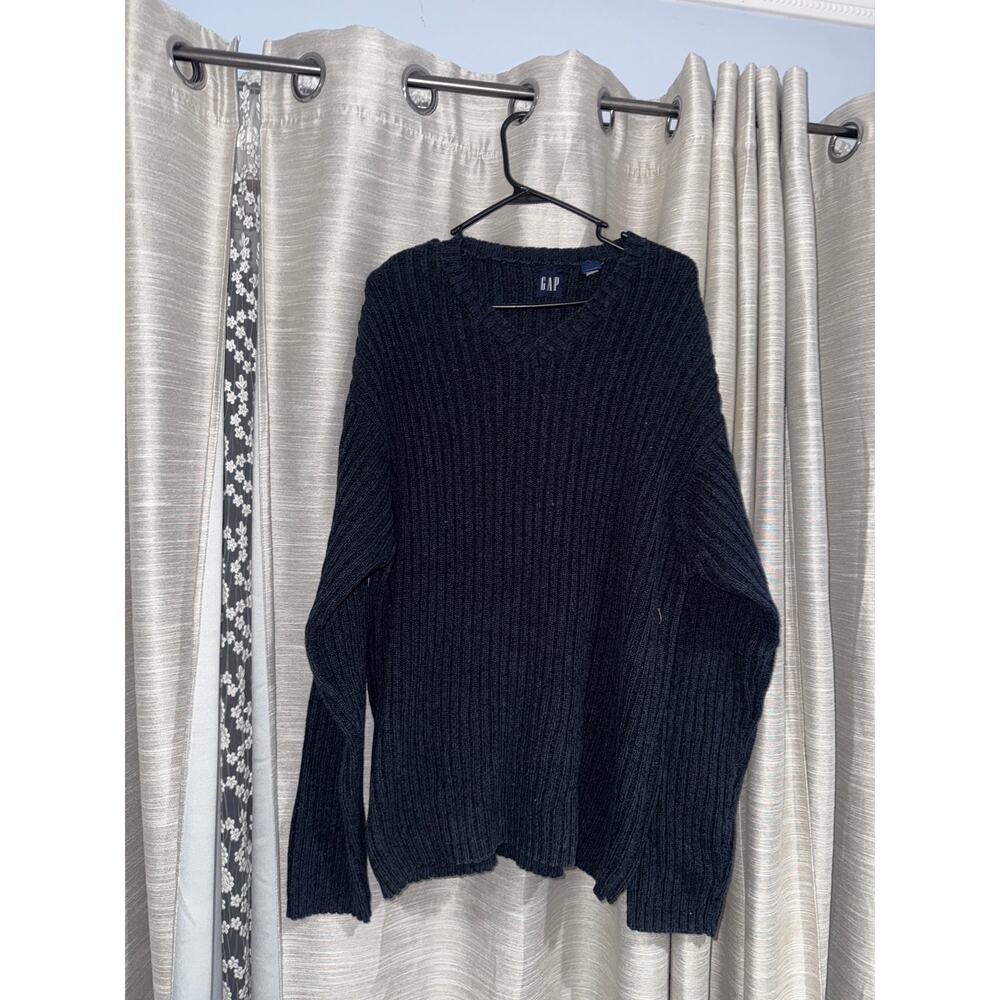 GAP Men’s XXL Navy Ribbed V-Neck 100% Cotton Knit Pullover Sweater